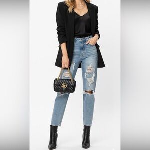 American Eagle Highrise Mom Jean Distressed Blue Cotton Size 0 Long